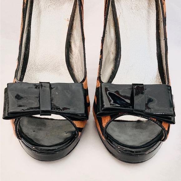Genuine cowhide tiger print Pumps peep toe Heels - Picture 4 of 9
